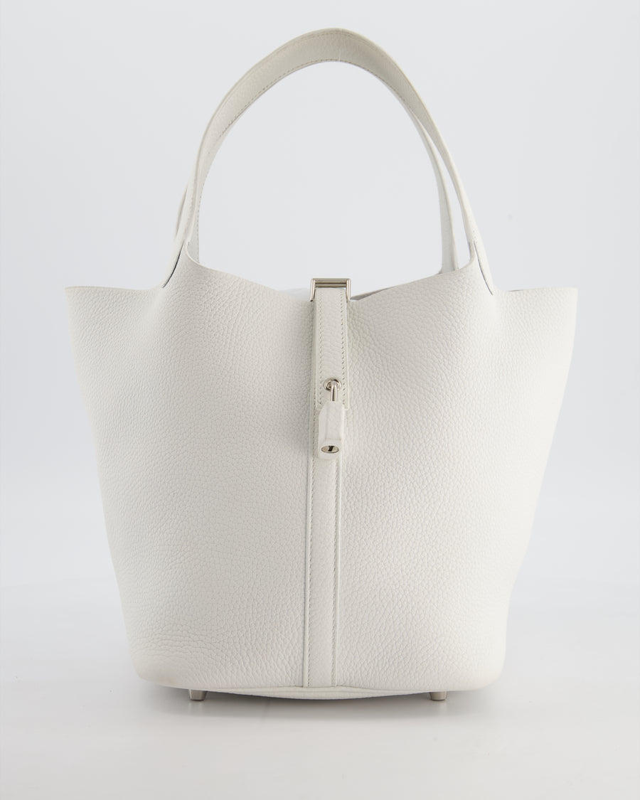 Hermès Picotin 22 Lock Bag in New White Clemence Leather with Palladium Hardware
