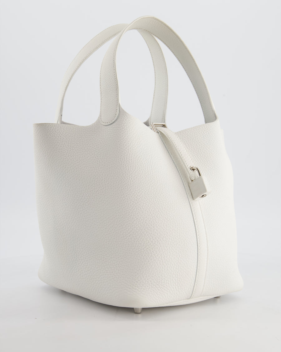 Hermès Picotin 22 Lock Bag in New White Clemence Leather with Palladium Hardware