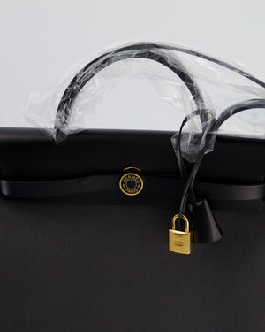 *HOT & RARE* Hermès Herbag 31 Laque Zip Bag in Ardoise Toile Militaire Canvas, Noir Vache Hunter Leather with Gold & Noir Hardware