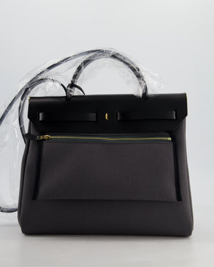 *HOT & RARE* Hermès Herbag 31 Laque Zip Bag in Ardoise Toile Militaire Canvas, Noir Vache Hunter Leather with Gold & Noir Hardware