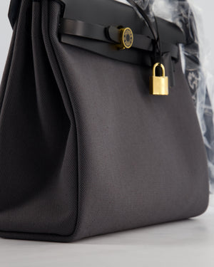 *HOT & RARE* Hermès Herbag 31 Laque Zip Bag in Ardoise Toile Militaire Canvas, Noir Vache Hunter Leather with Gold & Noir Hardware