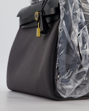 *HOT & RARE* Hermès Herbag 31 Laque Zip Bag in Ardoise Toile Militaire Canvas, Noir Vache Hunter Leather with Gold & Noir Hardware