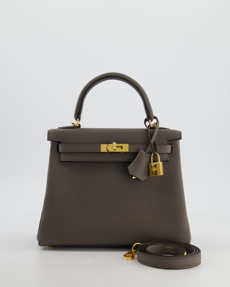 Hermès Kelly 25 Retourne Bag in Gris Etain Togo Leather with Gold Hardware