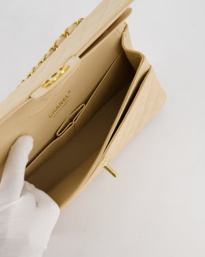 Chanel Beige Clair Medium Classic Double Flap Bag in Caviar Leather with Champagne Gold Hardware