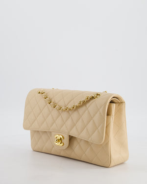 Chanel Beige Clair Medium Classic Double Flap Bag in Caviar Leather with Champagne Gold Hardware