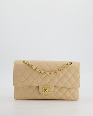 Chanel Beige Clair Medium Classic Double Flap Bag in Caviar Leather with Champagne Gold Hardware