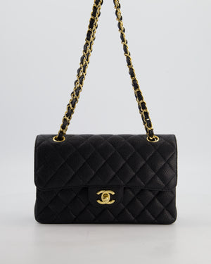 Chanel Black Small Classic Double Flap Bag in Caviar Leather with Gold Hardware