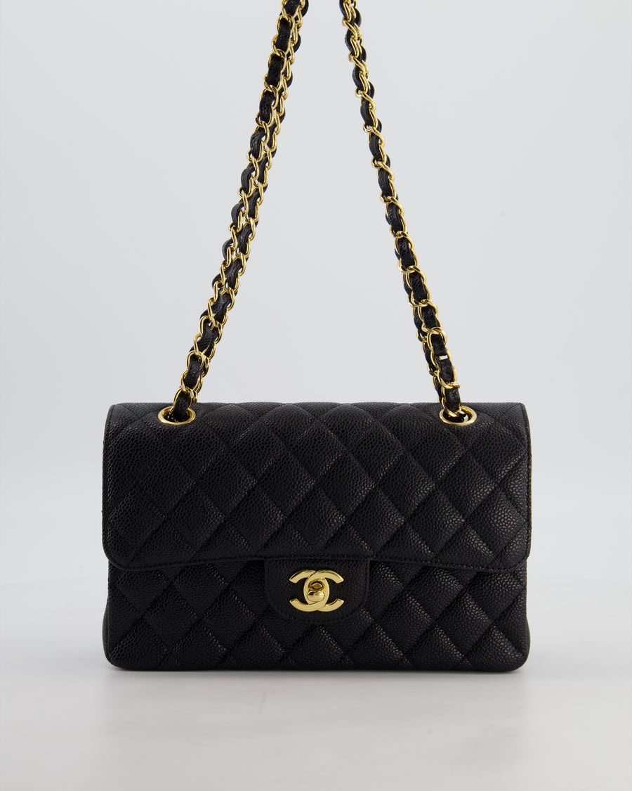 Chanel Black Small Classic Double Flap Bag in Caviar Leather with Gold Hardware