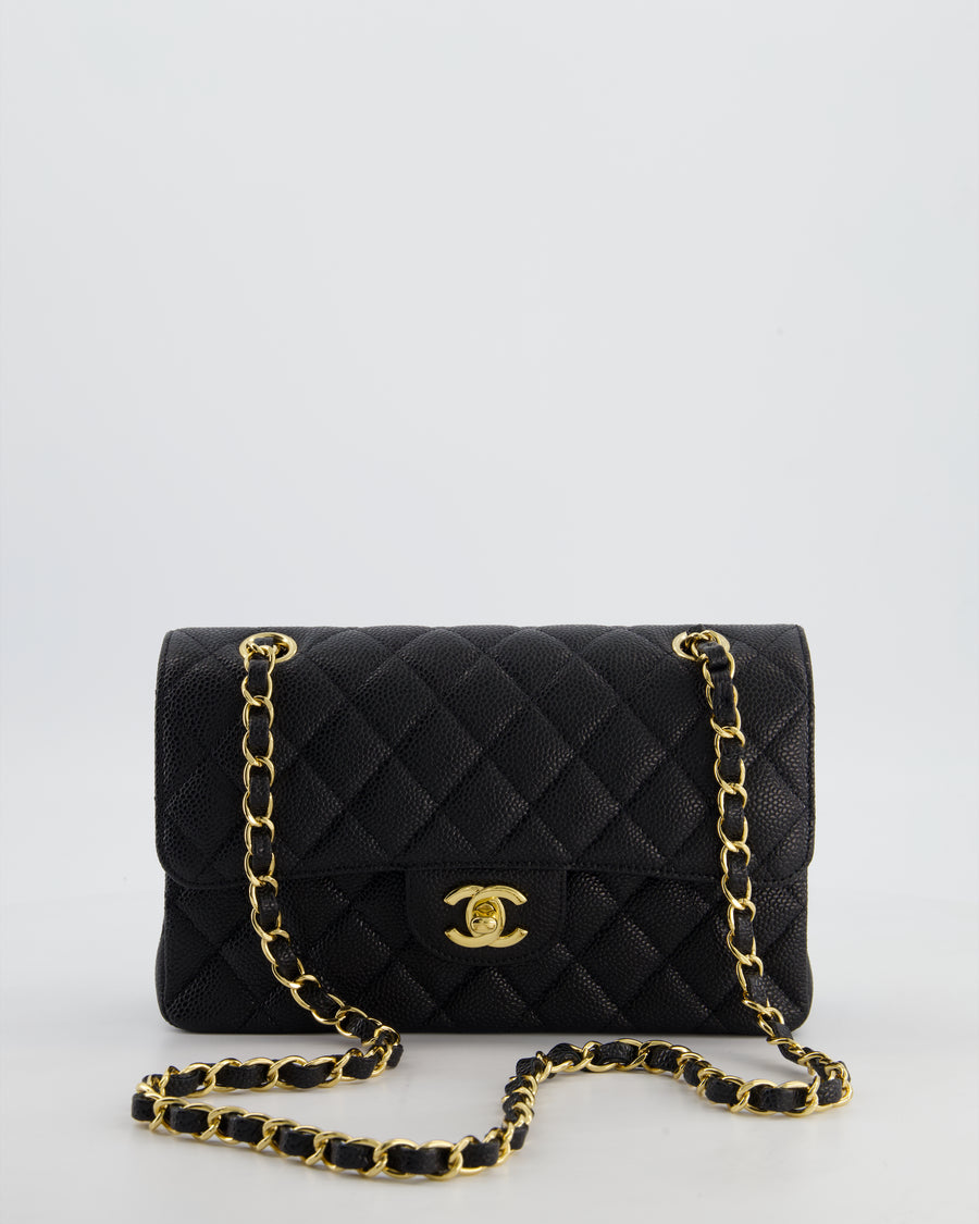 Chanel Black Small Classic Double Flap Bag in Caviar Leather with Gold Hardware