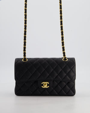 Chanel Black Small Classic Double Flap Bag in Caviar Leather with Gold Hardware