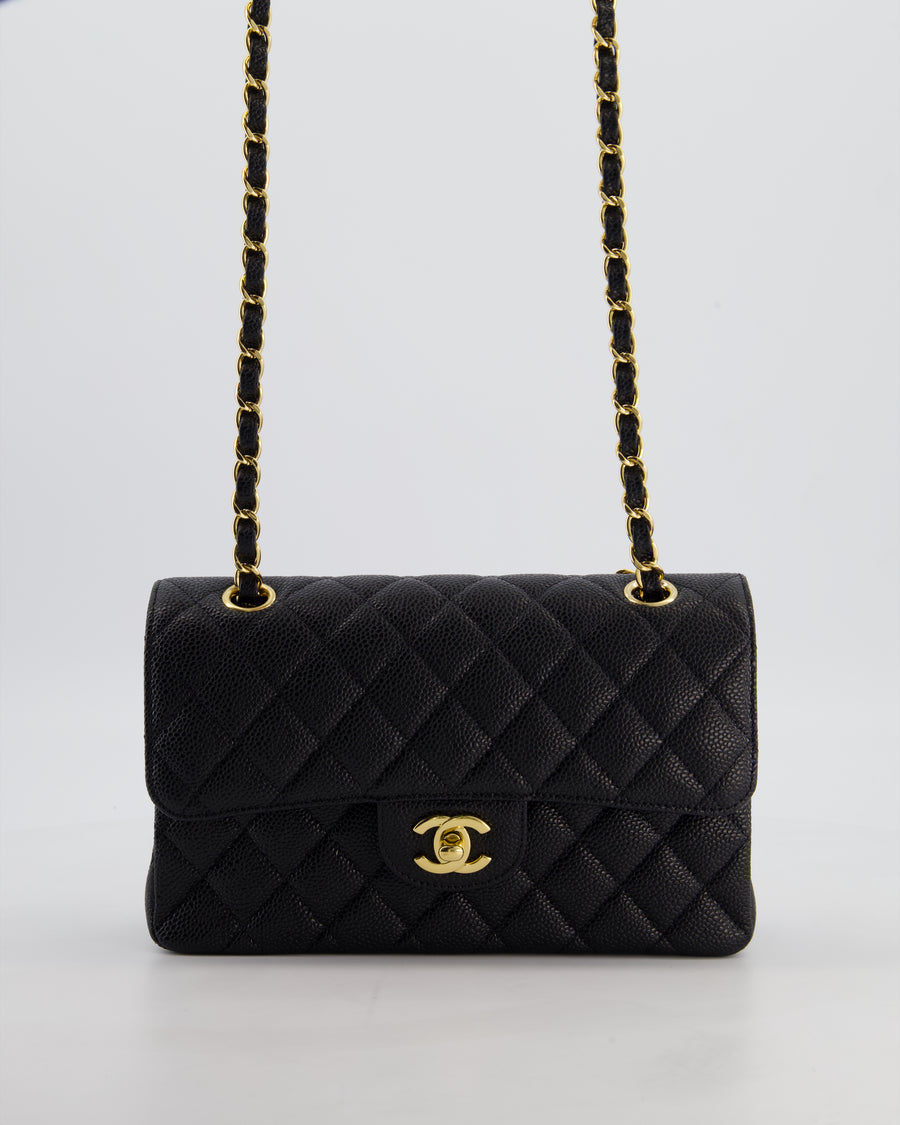 Chanel Black Small Classic Double Flap Bag in Caviar Leather with Gold Hardware