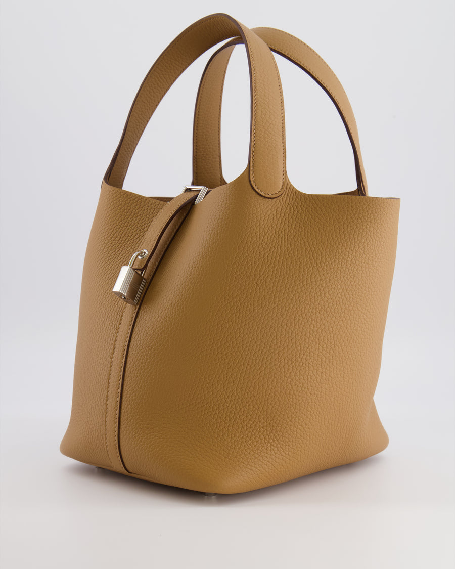Hermès Picotin Lock 22 Bag in Biscuit Clemence Leather with Palladium Hardware