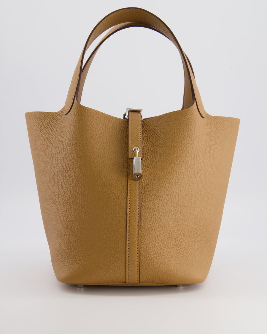 Hermès Picotin Lock 22 Bag in Biscuit Clemence Leather with Palladium Hardware