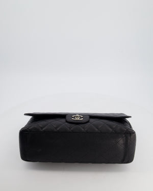 Chanel Black Maxi Classic Single Flap Bag in Caviar Leather with Silver Hardware