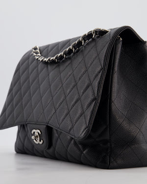 Chanel Black Maxi Classic Single Flap Bag in Caviar Leather with Silver Hardware