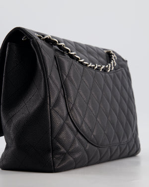 Chanel Black Maxi Classic Single Flap Bag in Caviar Leather with Silver Hardware