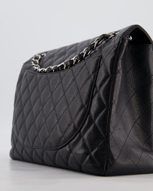 Chanel Black Maxi Classic Single Flap Bag in Caviar Leather with Silver Hardware