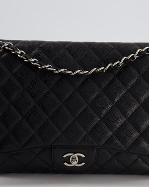 Chanel Black Maxi Classic Single Flap Bag in Caviar Leather with Silver Hardware