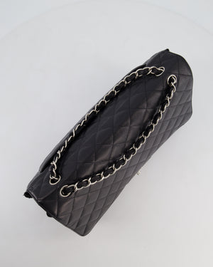 Chanel Black Maxi Classic Single Flap Bag in Caviar Leather with Silver Hardware