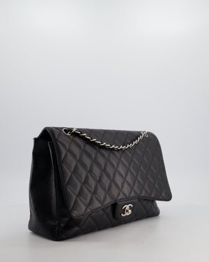 Chanel Black Maxi Classic Single Flap Bag in Caviar Leather with Silver Hardware
