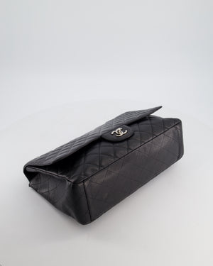 Chanel Black Maxi Classic Single Flap Bag in Caviar Leather with Silver Hardware