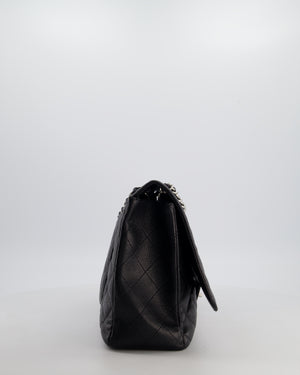 Chanel Black Maxi Classic Single Flap Bag in Caviar Leather with Silver Hardware