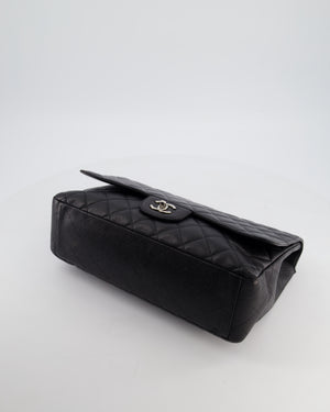 Chanel Black Maxi Classic Single Flap Bag in Caviar Leather with Silver Hardware