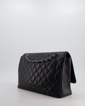 Chanel Black Maxi Classic Single Flap Bag in Caviar Leather with Silver Hardware