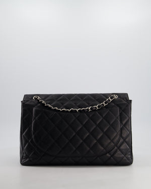 Chanel Black Maxi Classic Single Flap Bag in Caviar Leather with Silver Hardware
