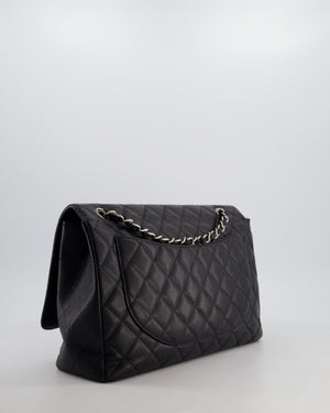 Chanel Black Maxi Classic Single Flap Bag in Caviar Leather with Silver Hardware