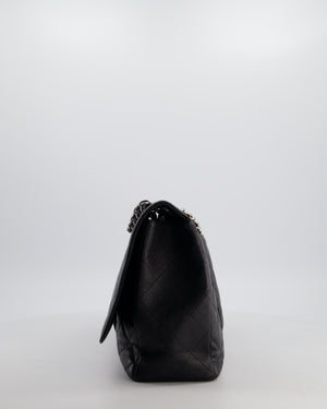 Chanel Black Maxi Classic Single Flap Bag in Caviar Leather with Silver Hardware