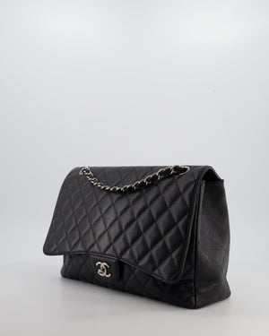 Chanel Black Maxi Classic Single Flap Bag in Caviar Leather with Silver Hardware