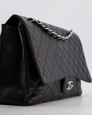 Chanel Black Maxi Classic Single Flap Bag in Caviar Leather with Silver Hardware