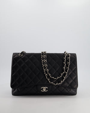 Chanel Black Maxi Classic Single Flap Bag in Caviar Leather with Silver Hardware