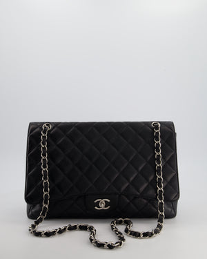 Chanel Black Maxi Classic Single Flap Bag in Caviar Leather with Silver Hardware