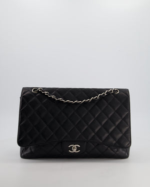 Chanel Black Maxi Classic Single Flap Bag in Caviar Leather with Silver Hardware