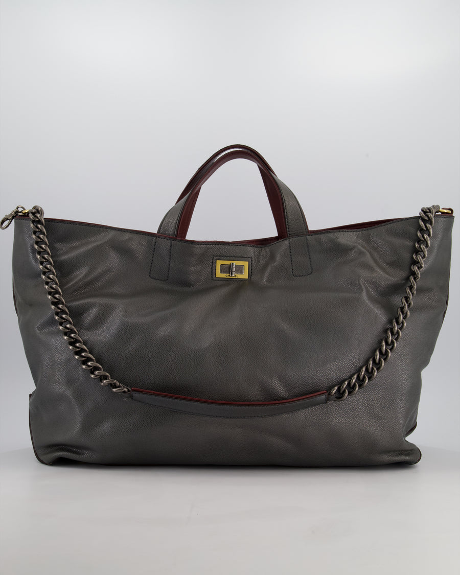 Chanel Grey Glazed Caviar Mademoiselle Tote Bag with Ruthenium Hardware