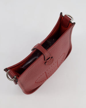 Hermès Mini Evelyne Bag in Rouge H in Clemence Leather with Palladium Hardware