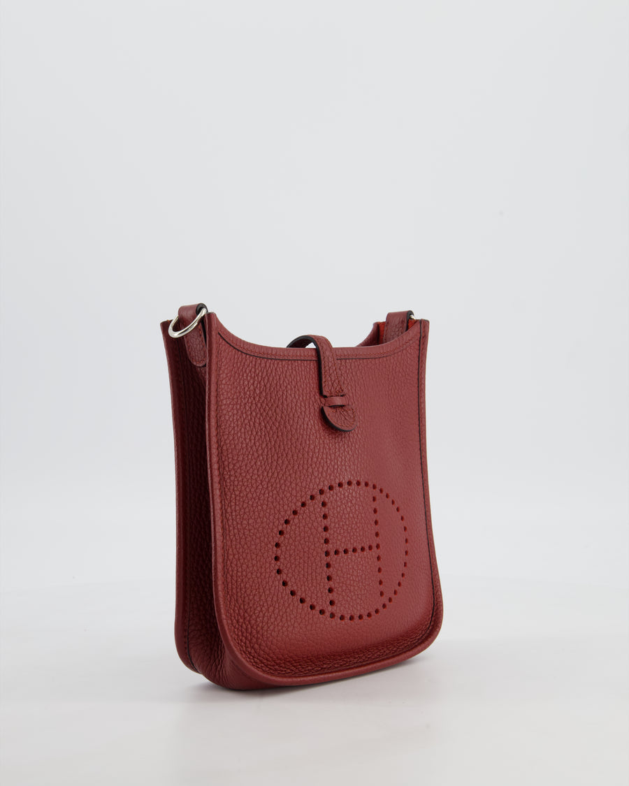 Hermès Mini Evelyne Bag in Rouge H in Clemence Leather with Palladium Hardware