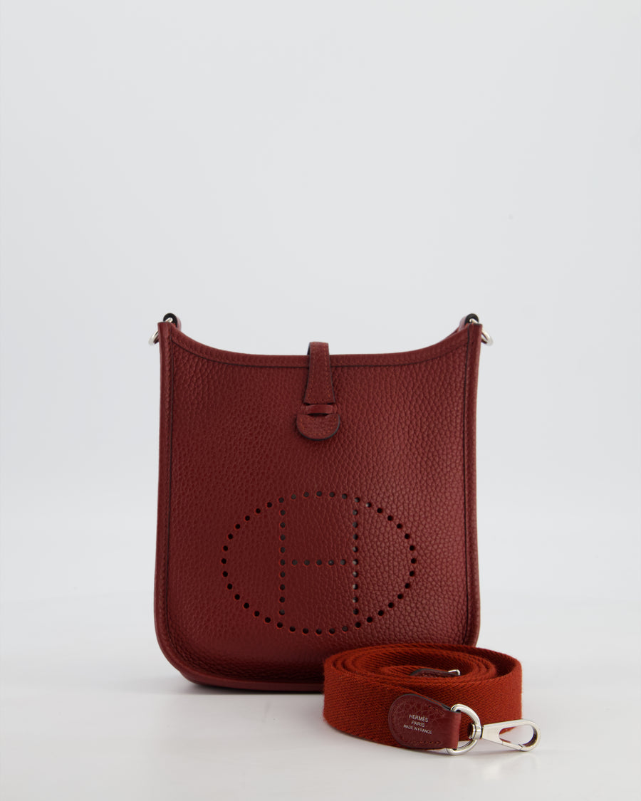 Hermès Mini Evelyne Bag in Rouge H in Clemence Leather with Palladium Hardware