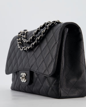 Chanel Black Jumbo Classic Single Flap Bag in Caviar Leather with Silver Hardware