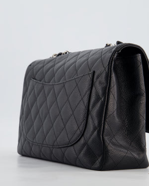 Chanel Black Jumbo Classic Single Flap Bag in Caviar Leather with Silver Hardware