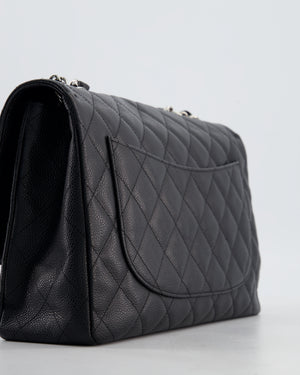 Chanel Black Jumbo Classic Single Flap Bag in Caviar Leather with Silver Hardware