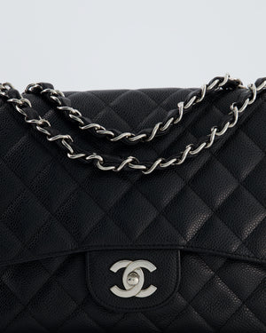 Chanel Black Jumbo Classic Single Flap Bag in Caviar Leather with Silver Hardware