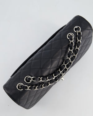 Chanel Black Jumbo Classic Single Flap Bag in Caviar Leather with Silver Hardware