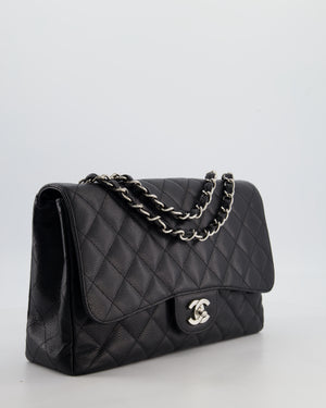 Chanel Black Jumbo Classic Single Flap Bag in Caviar Leather with Silver Hardware