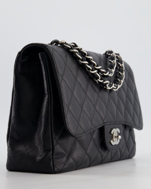 Chanel Black Jumbo Classic Single Flap Bag in Caviar Leather with Silver Hardware