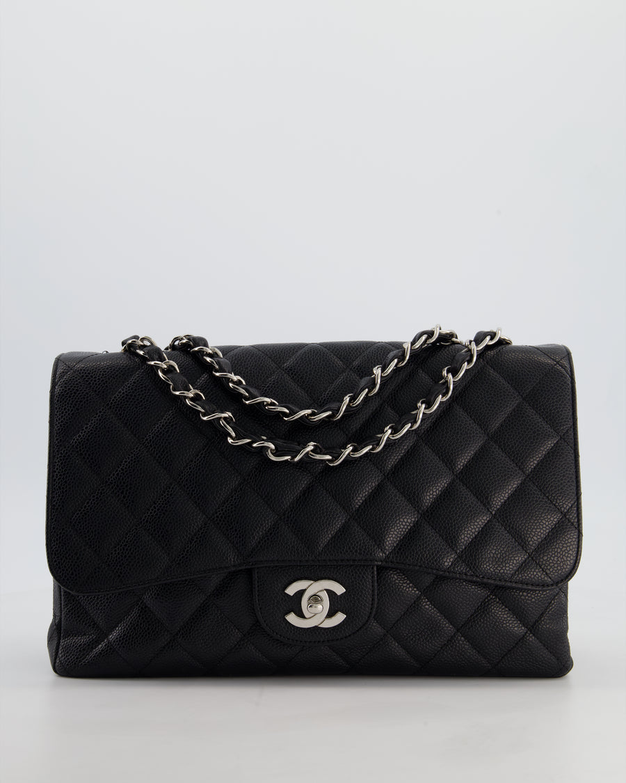 Chanel Black Jumbo Classic Single Flap Bag in Caviar Leather with Silver Hardware