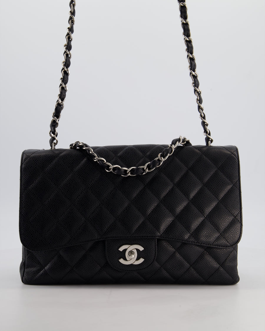 Chanel Black Jumbo Classic Single Flap Bag in Caviar Leather with Silver Hardware