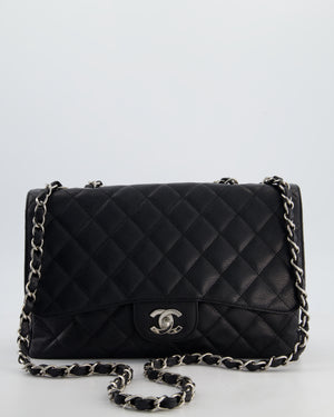 Chanel Black Jumbo Classic Single Flap Bag in Caviar Leather with Silver Hardware
